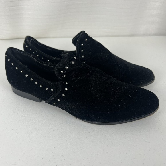 Steven By Steve Madden Archie Loafers Womens 9 M Black Velour Studded Shoes - Picture 1 of 12